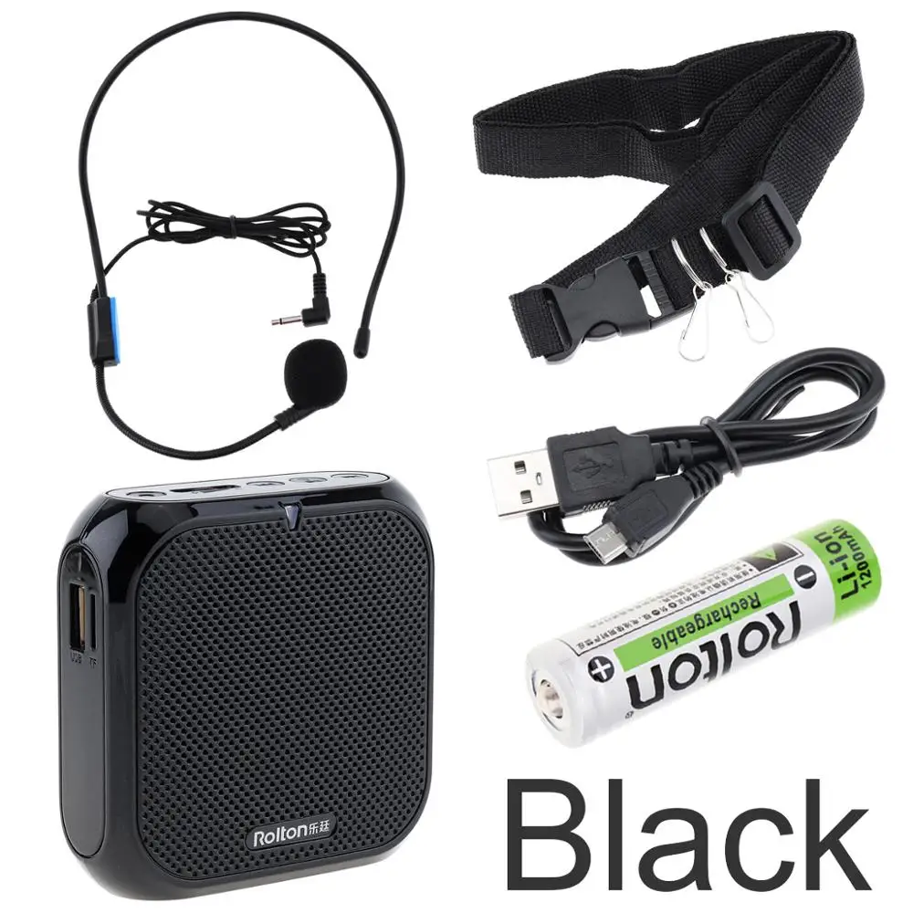 Black with Battery Rolton K400 портативный голосовой усилитель мегафон усилитель с проводным микрофоном аудио динамик громкий динамик FM радио MP3 обучение - Цвет: Black with Battery