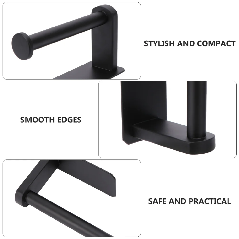 

Holes Roll Paper Holder Stainless Steel Paper Towel Rack for Bathroom Black