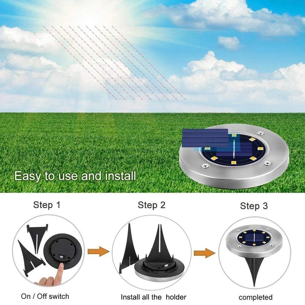 구매 1/4/8/12Pack 8LEDs Solar Powered Ground Light Waterproof Garden Pathway Deck Lights For Home Yard Driveway Lawn Road Patio Lamps