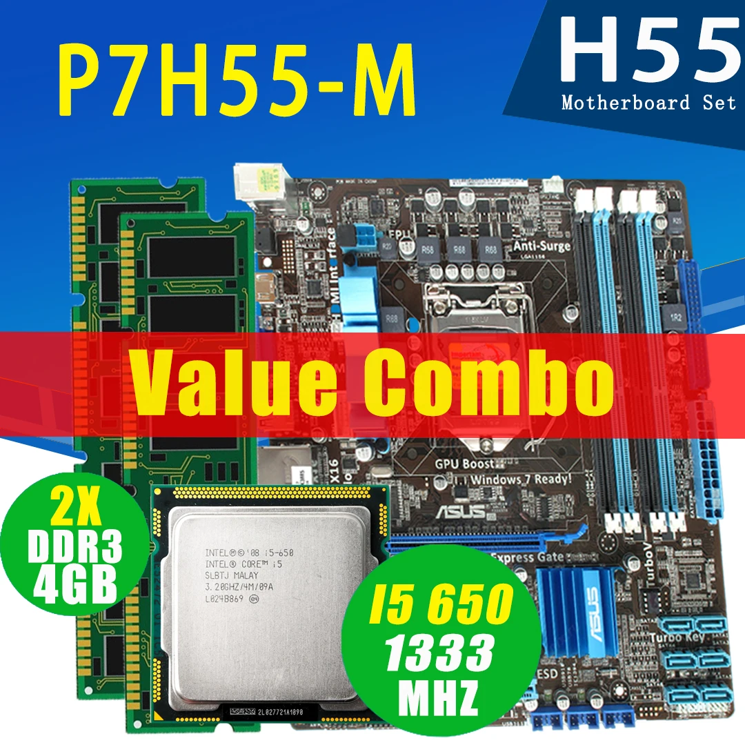 

Материнская плата с Intel Corei5 1156, 2x4 Гб DDR3, 650 ГГц
