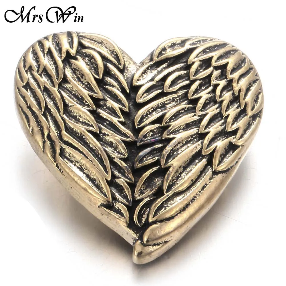 6pcs/lot New Snap Button Jewelry Vintage Angel Wings Gold Silver color 18mm Metal Buttons Fit Bracelet for Women Men - купить по