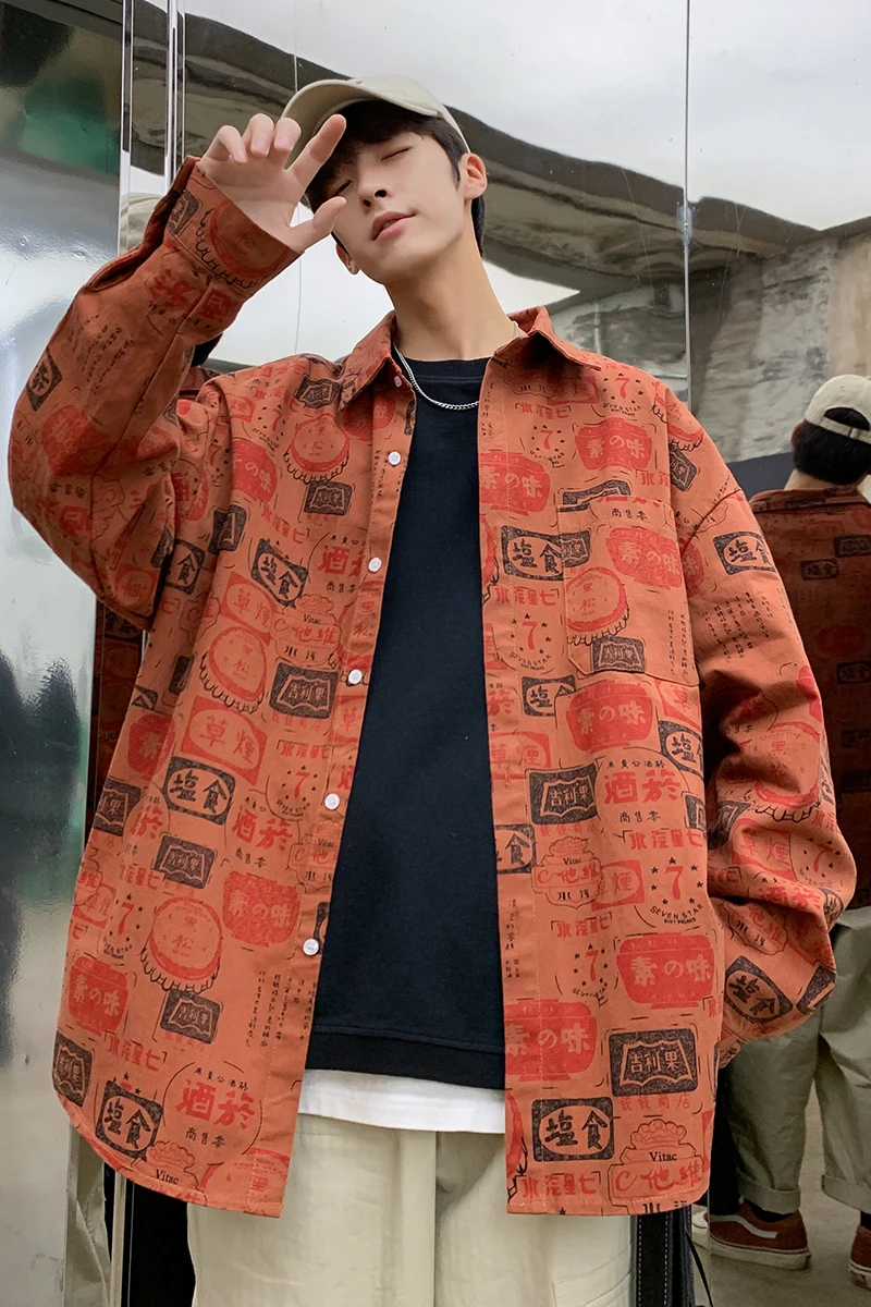 

2020 Spring And Autumn New Literary Font Graffiti Printing Trend Long-sleeved Shirt Fashion Casual Loose Jacket Coat M-2XL