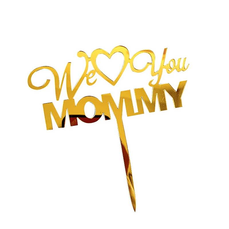 Топпер для торта акриловый розовое золото с надписью I love mom флажки на день матери