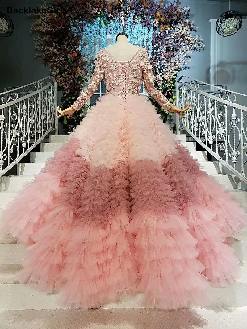 Розовое вечернее платье с длинными рукавами и круглым вырезом мусульманское