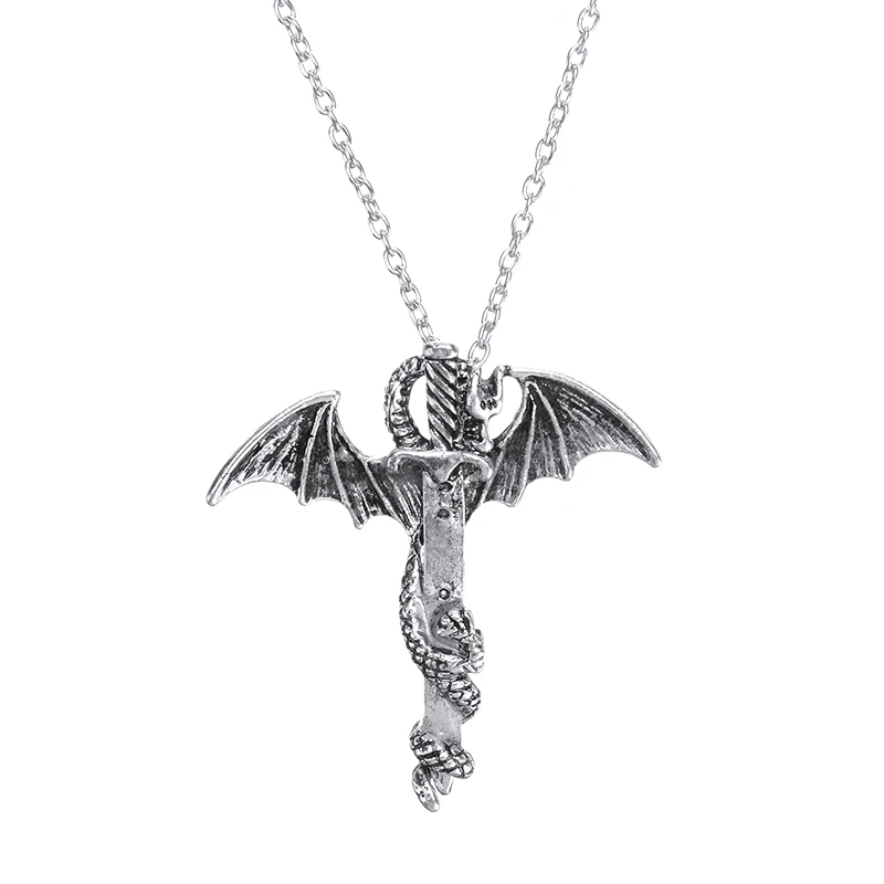Дракон ожерелье с кулоном в виде меча светящийся темноте винтажный панк дракон