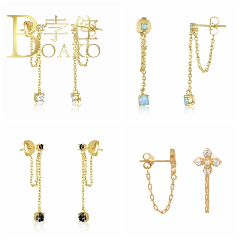 

BOAKO Chain Style Earrings For Woman 925 Sterling Silver Earrings Dangle Pendientes Diamond Jewelry Fashionable Luxury #8.9