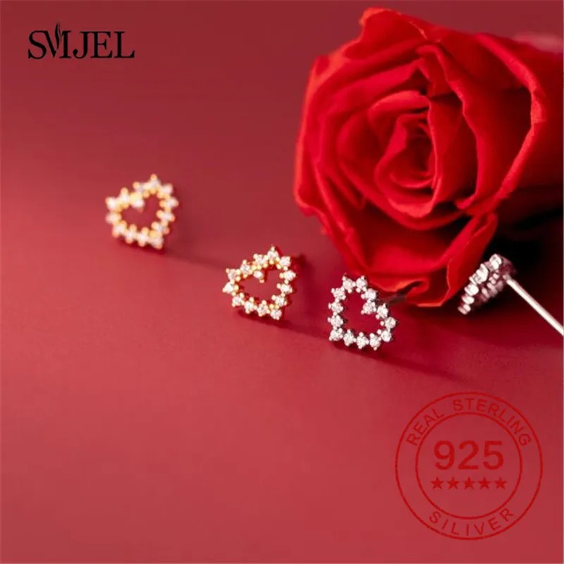 

Trendy Minimalist Real 100% 925 Sterling Silver Mini Crystal Small Love Heart Stud Earrings for Women Student Teen Jewelry Gift