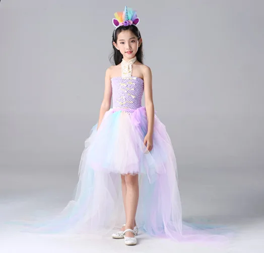 Розовые и синие платья-пачки для Девочек Платья с цветочным узором девочек