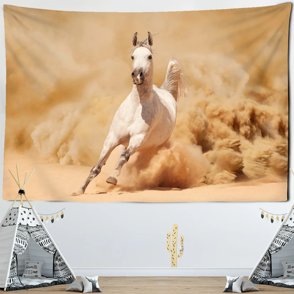 Гобелен скачущий на стене с изображением лошади китайская живопись тушью хиппи