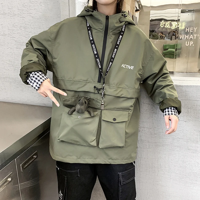 Свободная куртка в стиле хип хоп пальто Мужская ветровка с капюшоном на осень и