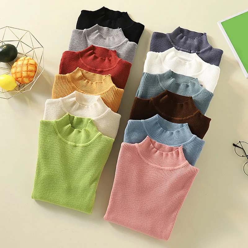 Зимние вязаные женские свитера и однотонные Повседневные пуловеры с высоким