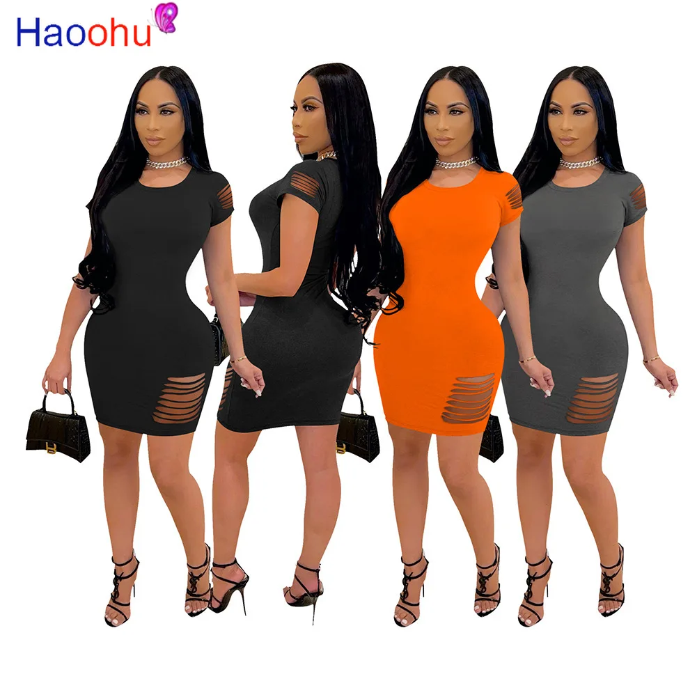 

HAOOHU Sexy Hollow Bodycon Mini Dress Short Sleeve Birthday Dress for Women Summer Vacation Outfits Night Club Dresses
