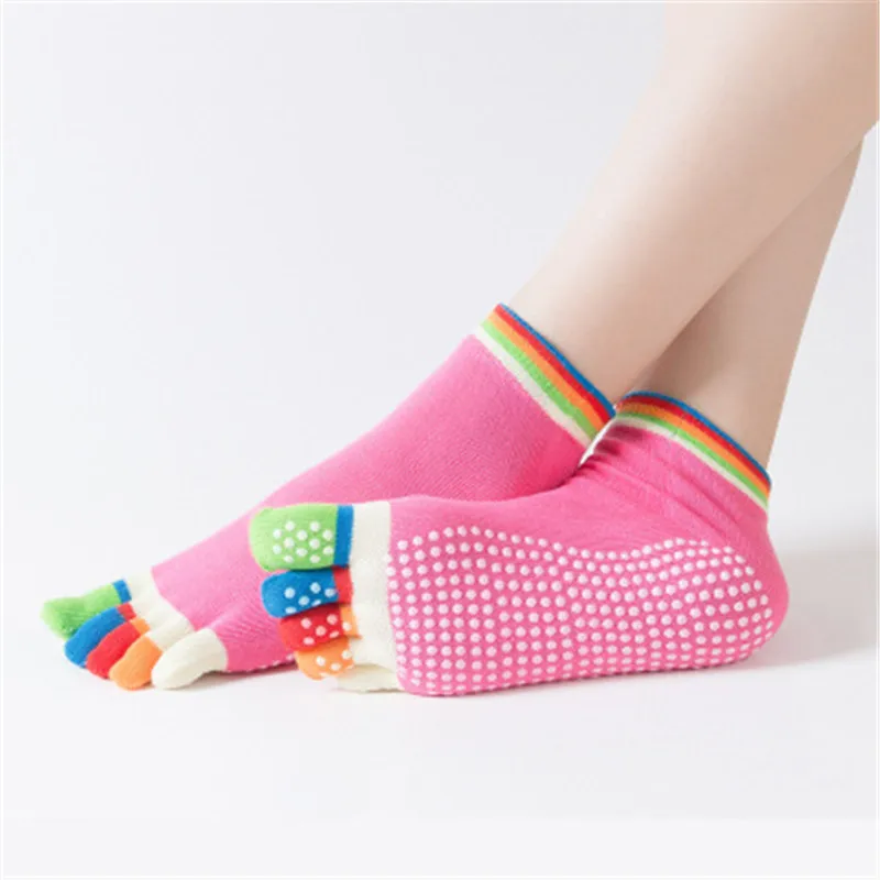 

Ladies Anti-friction Floor Socks Yoga Indoor Fitness Sports Rainbow Five-finger Socks Non-slip Colorful Cute Split Toe Socks