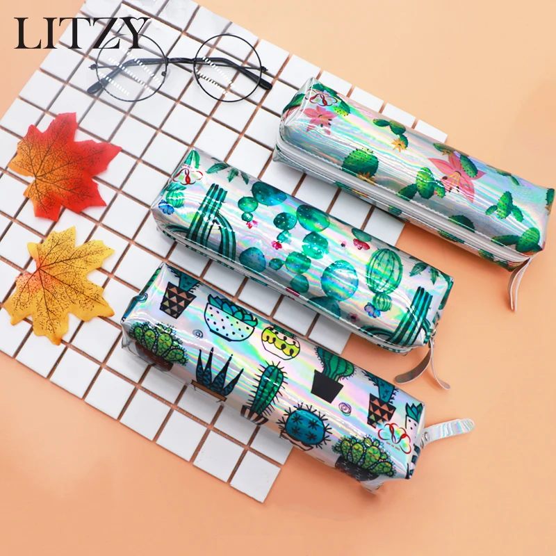 Карандаш кактус чехол голографическая лазерная ручка сумка для девочек