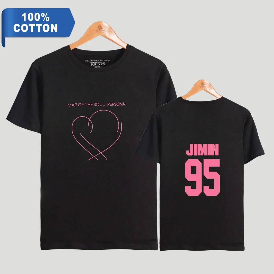 

100% Cotton Tshirt Kpop JIMIN SUGA JIN J-HOPE Map Of The Soul Persona Print T-shirts Men/Women Unisex Short Sleeve Tops