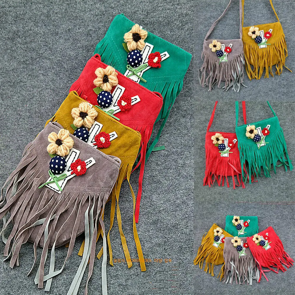 Новинка 2019 года Милая мини сумка детская с цветочным рисунком и кисточками