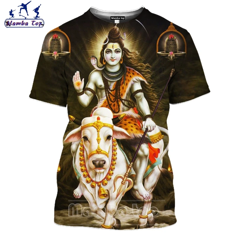 Топ Mamba 3D печать Бог разрушения Shiva футболка вера хиндуизм брама Мужская бык езды