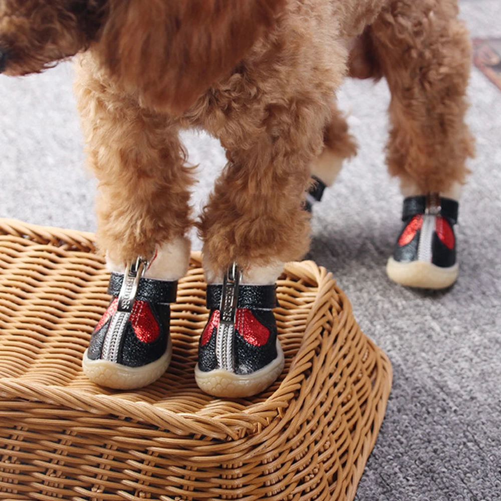 

Winter Pet Dog Shoes Warm Snow Boots Waterproof Fur 4Pcs/Set Small Dogs Cotton Non Slip XS For ChiHuaHua Pug Pet Product PETASIA