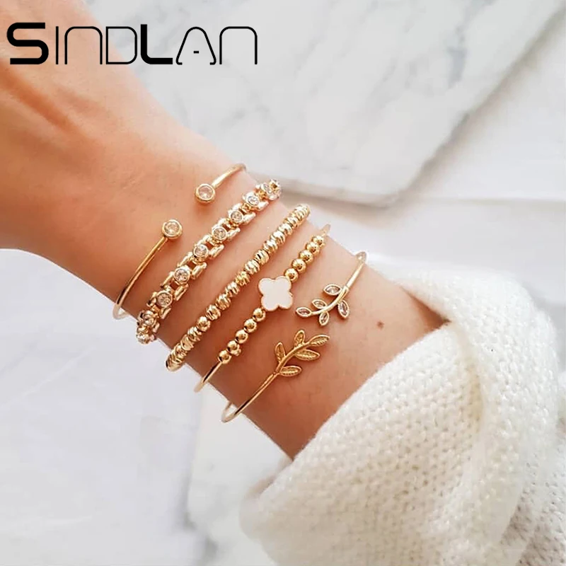 Женский винтажный браслет цепочка с золотыми бусинами Sindlan Открытый и