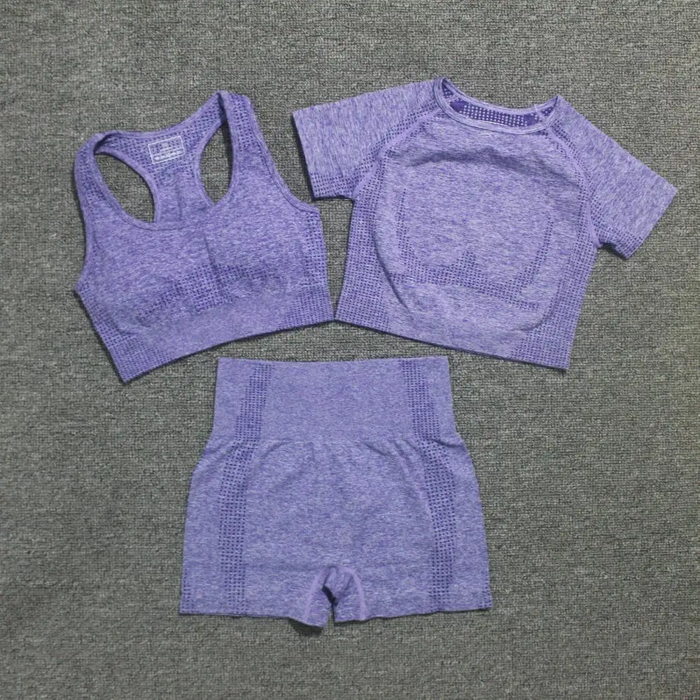 Бесшовный комплект для йоги из 3 предметов женская одежда тренировок в