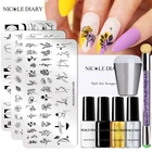 Набор пластин NICOLE DIARY для стемпинга ногтей, художественные геометрические Переводные трафареты с цветами, листьями, штамп, набор для маникюра сделай сам