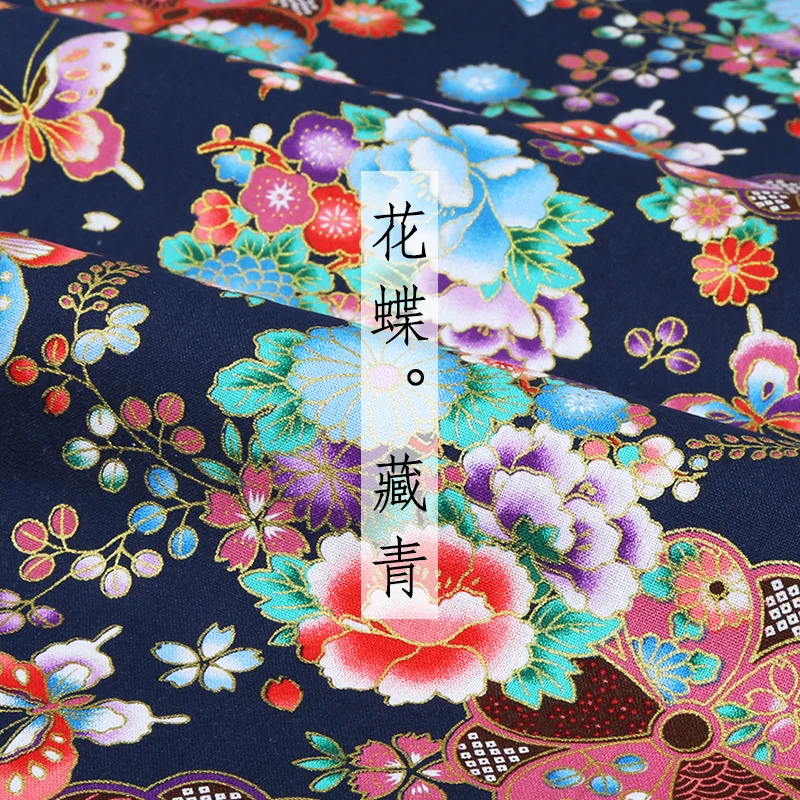 05 navy blue Японское кимоно хлопок ткань позолота Печать cheongsam ткань для платья лоскутное домашнее текстильное изделие материал 150*50 см - Цвет: 05 navy blue