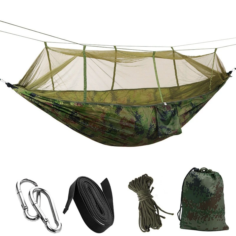 

1-2 Person Portable Outdoor Camping Hammock With Mosquito Net High Strength Parachute Fabric Hanging Bed
