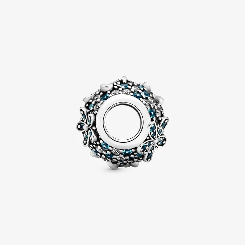 

Top Quality 925 Sterling Silver Teal Pave Daisy Flower Charms Beads Fit Original Pandora Bracelet Bangle For Women Jewelry Gift