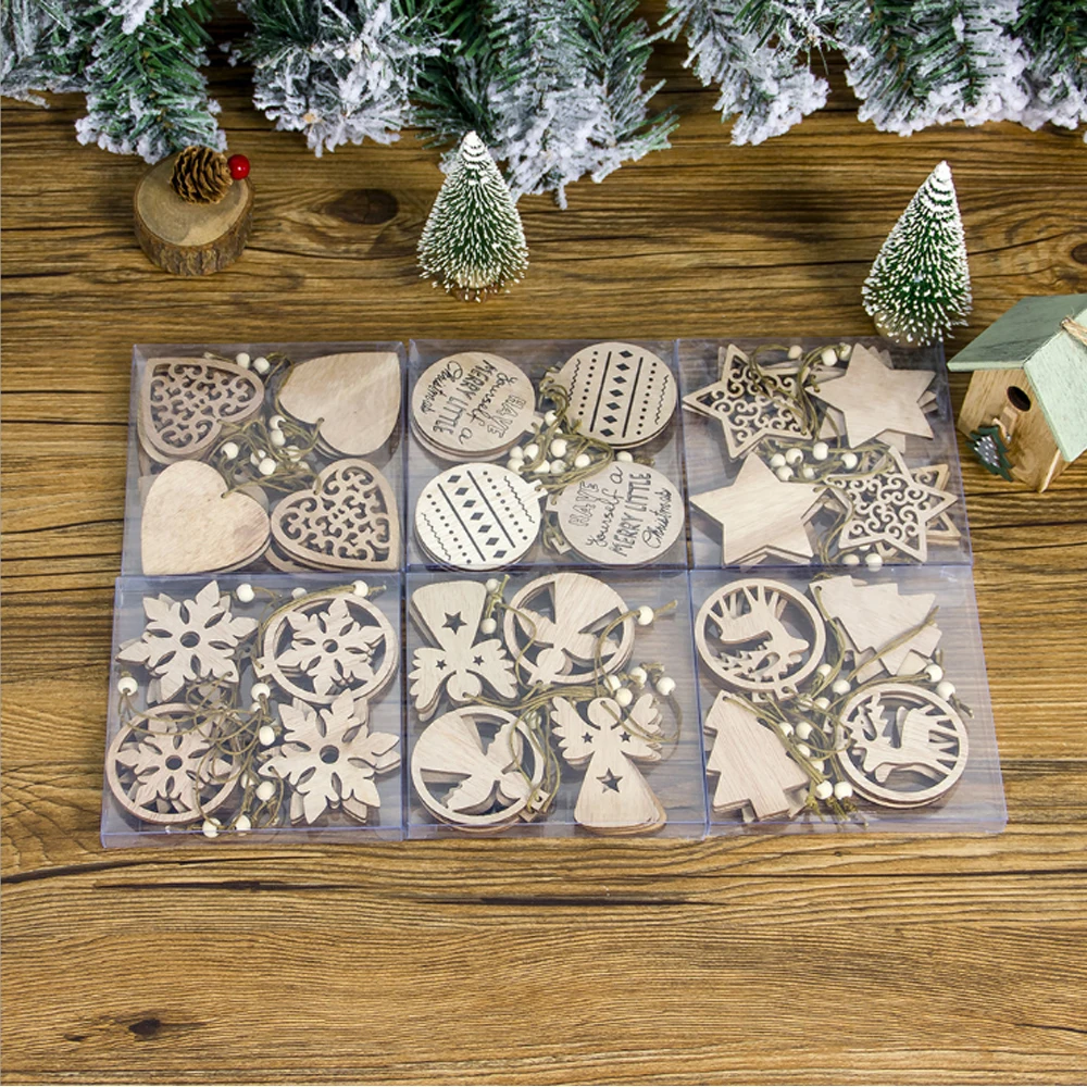 12 шт./кор. елочные украшения деревянные узоры рождественские для дома маленькие