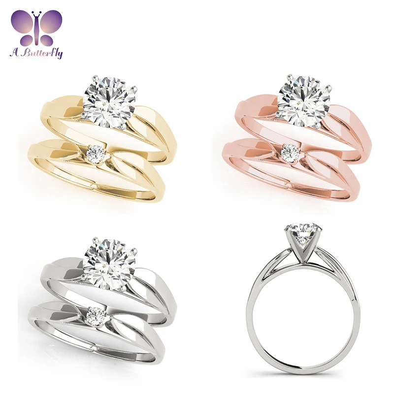 

Набор колец с муассанитом из 14-каратного золота 1,0 карата, женская бижутерия для свадьбы, подарок на день рождения, гарантия качества