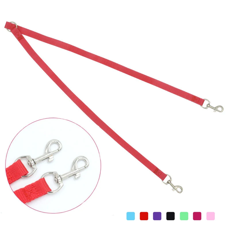

Nylon Double Pulling Head handle One Drag Two Dog Leash Dogs Hand Holding Rope Durable Pet Dog Leashes Solid Color Pet Supplies