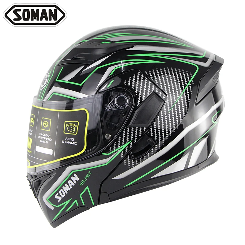 Мотоциклетный шлем Soman 955 откидной с двойными козырьками сертификация Casco DOT ECE22