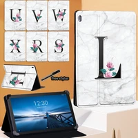 white marble alphabet pattern tablet case for lenovo tab e10 10 1 inchtab m10 10 1tab m10 fhd plus 10 3 leather stand cover