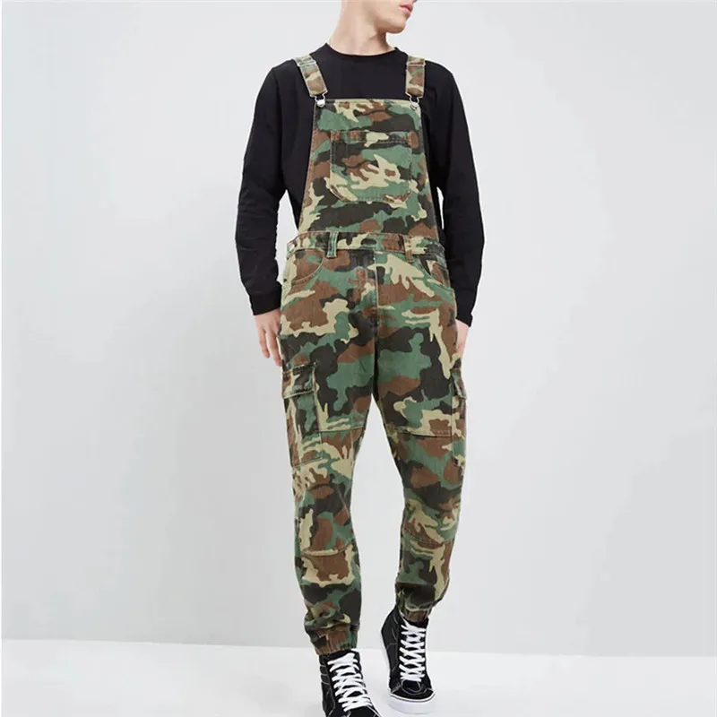 MORUANCLE Fashion Men's Cargo Bib Overalls With Multi Pockets Military Style Camouflage Jumpsuits Workwear Suspender Pants | Мужская