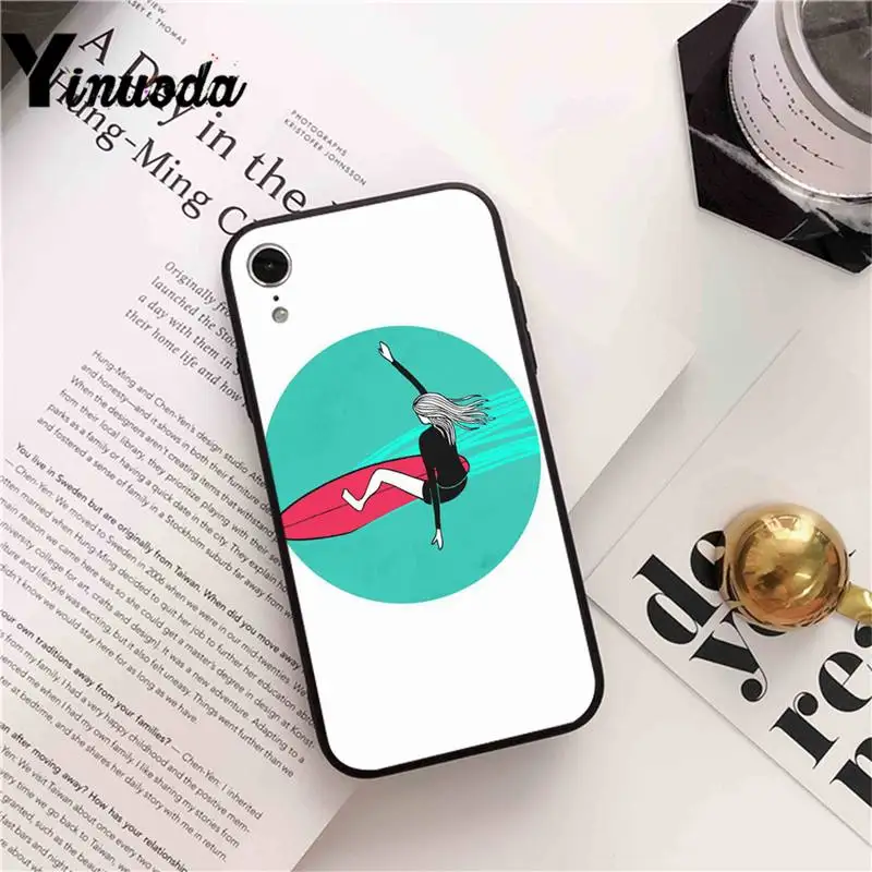 

Yinuoda surfing art surf Girl cute cartoon Phone Case cover For iPhone X 8 7 6 6S Plus XS MAX 5 5S SE XR 11 12 Pro Promax coque