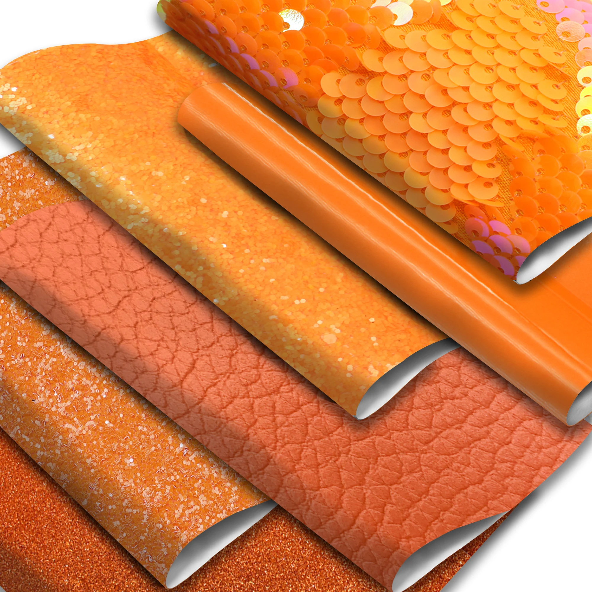 Листы из искусственной кожи оранжевого цвета Шиммер однотонная синтетическая