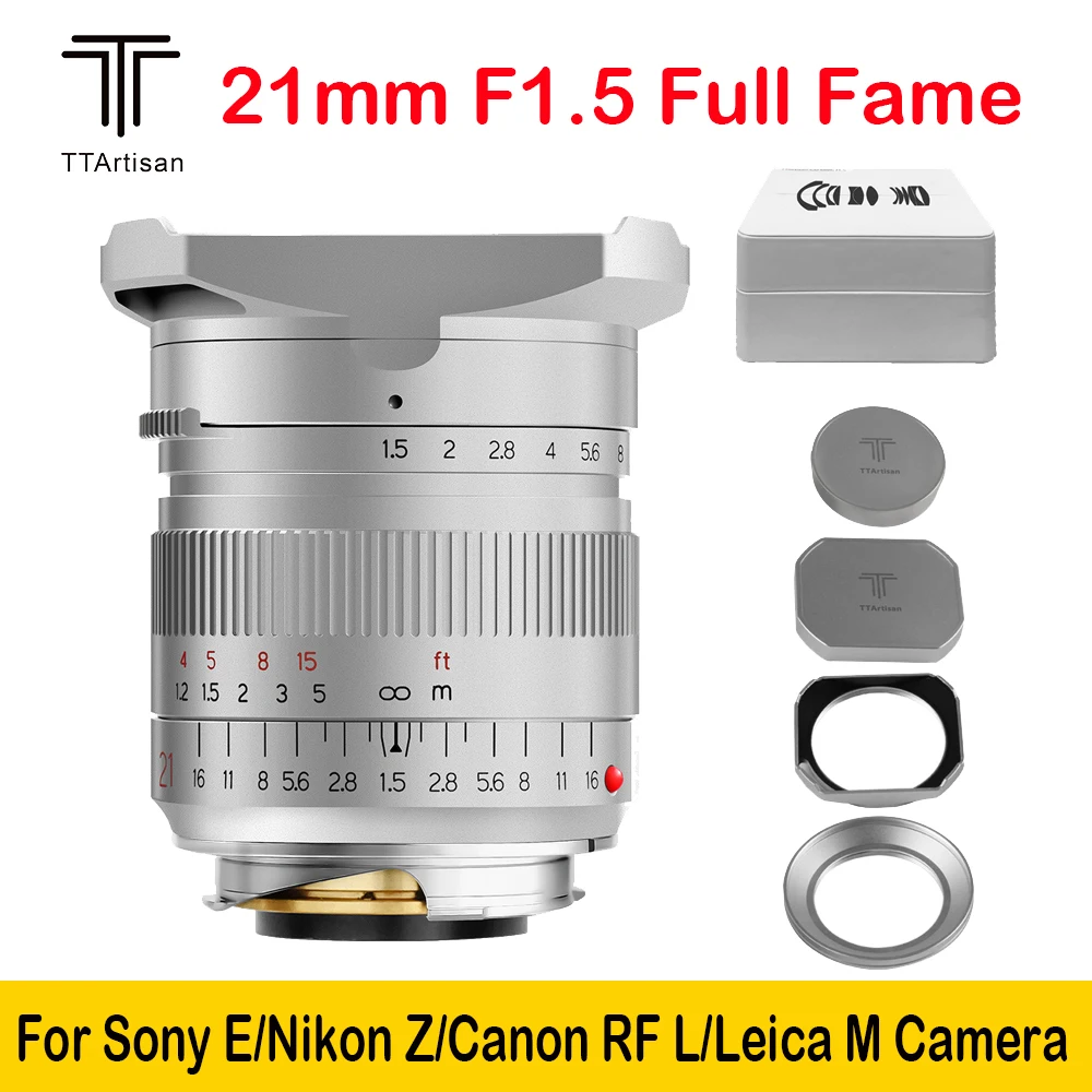 

Оригинальный объектив TTArtisan 21 мм F1.5 Full Fame для камеры Leica M Mount s как Leica M-M240 M3 M6 M7 M8 M9 M9p M10, серебристый