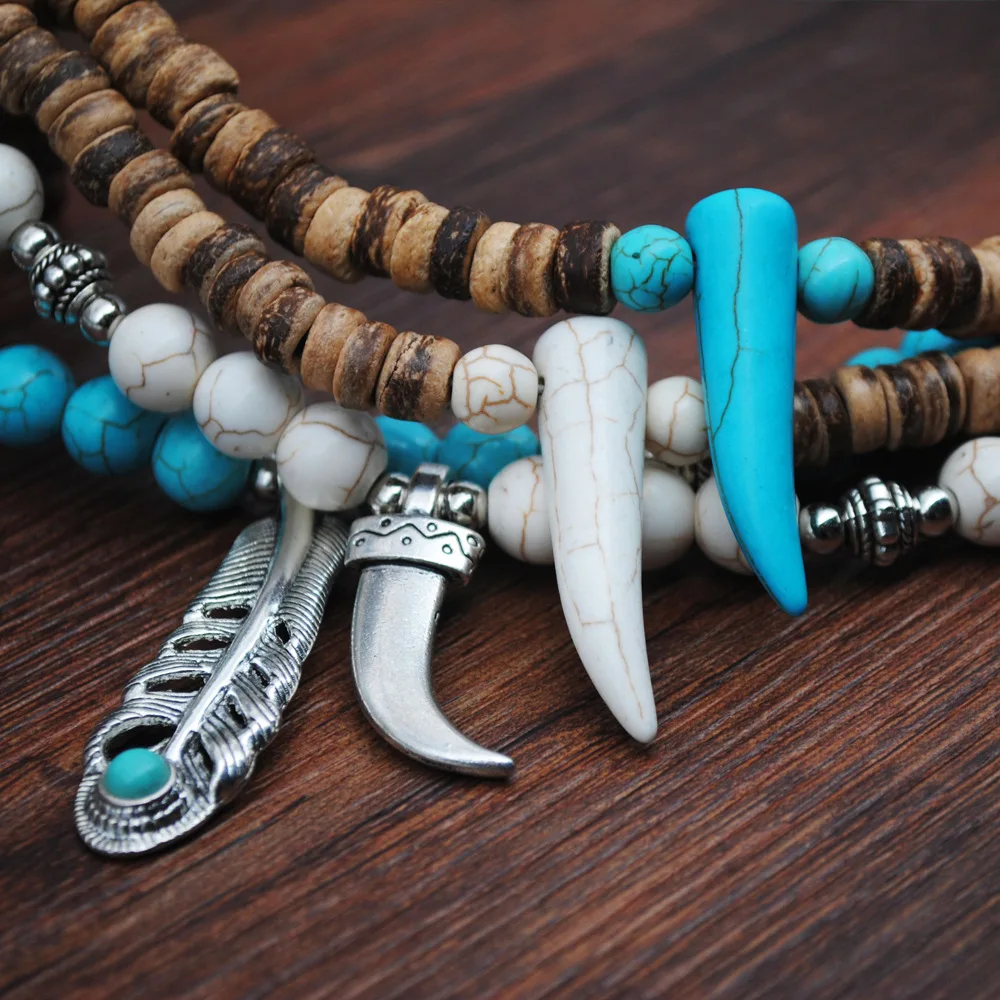 Мужской Ретро кулон в виде бычьего рога ожерелье из натурального кокосового