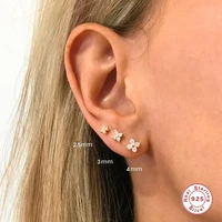 aide 925 sterling silver crystal flower piercing stud earrings 345mm small cartilage earrings for women lovely zircon earring