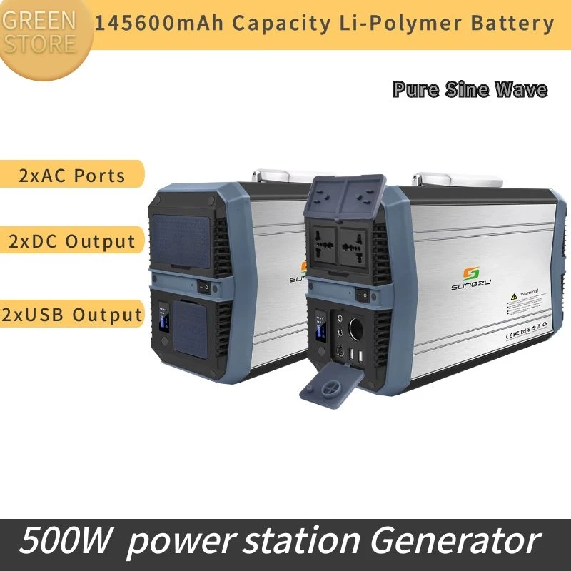 

Портативная электростанция, 500 Вт, 145600 мАч, солнечный генератор с двумя розетками переменного тока, 2 USB-порта для RV, кемпинга, рыбалки на открытом воздухе