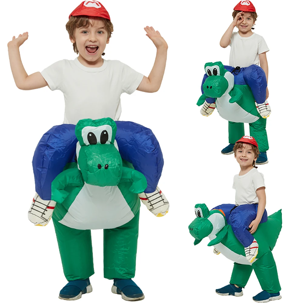 

Kids Inflatable Costume Halloween Dinosaur Cosplay Fancy Dress Air Blow Up Mario Brothers Riding Yoshi Carnival Costumes Adult