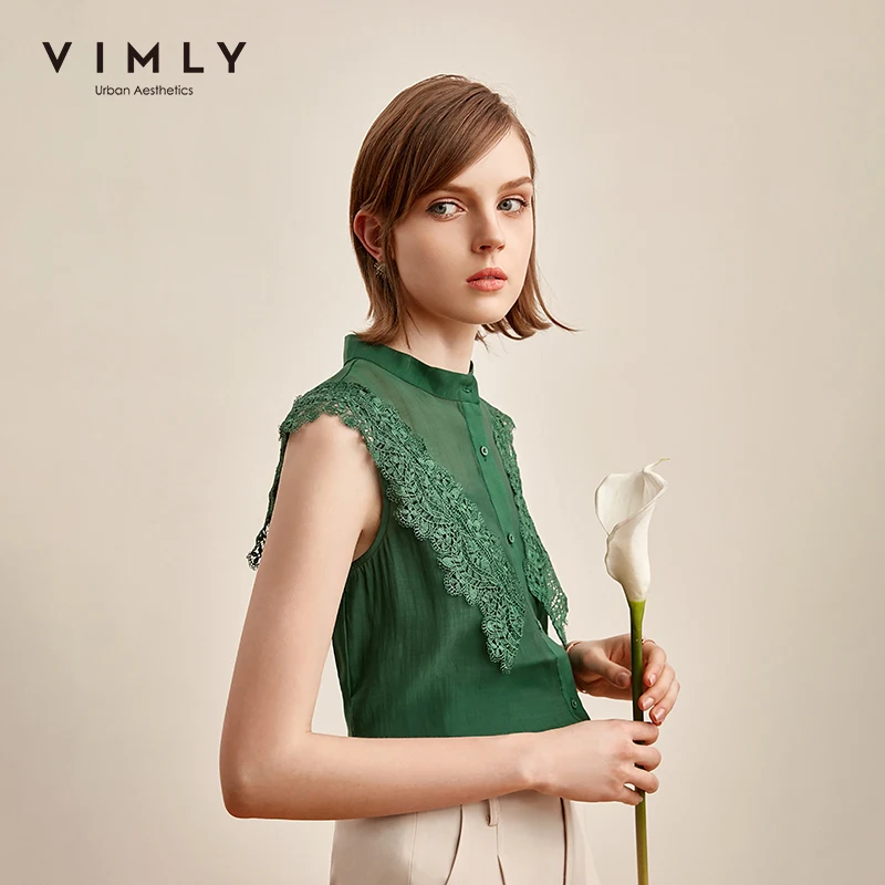 Женская офисная блузка Vimly элегантная однобортная в стиле пэчворк без рукавов с