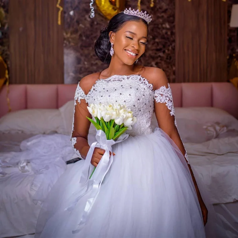 Дешевое Белое Бальное Платье Свадебное платье с прозрачным рукавом на шнуровке