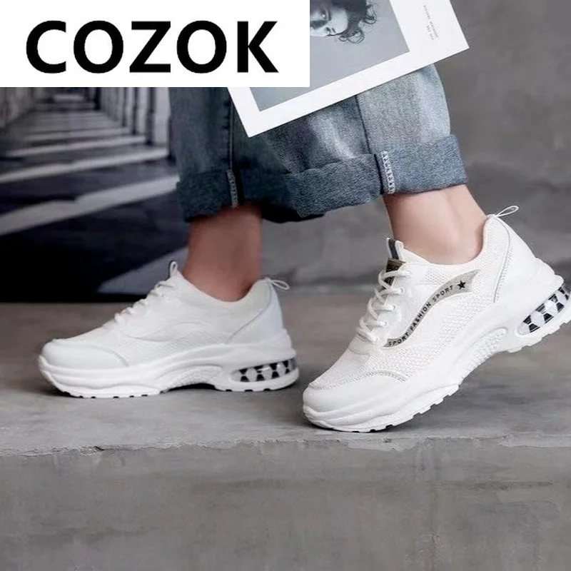 

Spring 2021 New Women Shoes Fashion Mesh Breathable Sneakers Lace-up Low-heeled Comfortable Vulcanized Shoes Women Casual Shoes