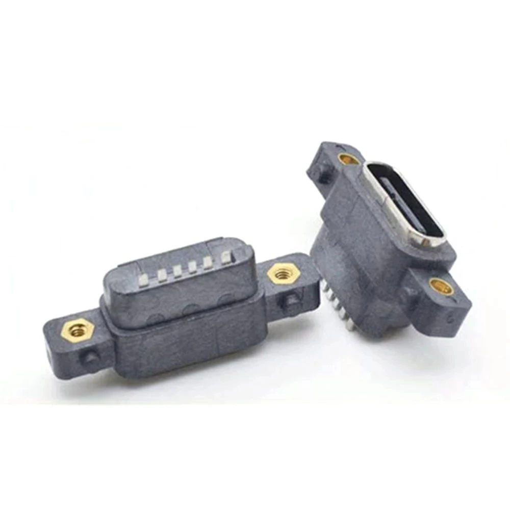 1pcs USB 3.1 Type-C 6 Pin Female Socket SMD DIP Connector With Screw Hole DIY PCB Design High Current Fast Charging Port Jack