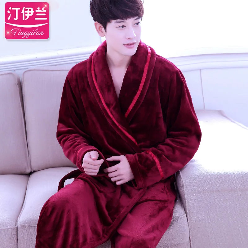 H5979 мужской халат толстый фланелевый теплый осень зима длинный рукав пижама