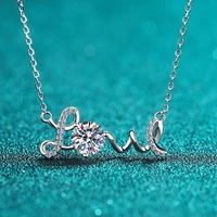trendy s925 silver 1 ct d color moissanite love letter necklace for women plated platinum vvs1 moissanite pendant necklace gift