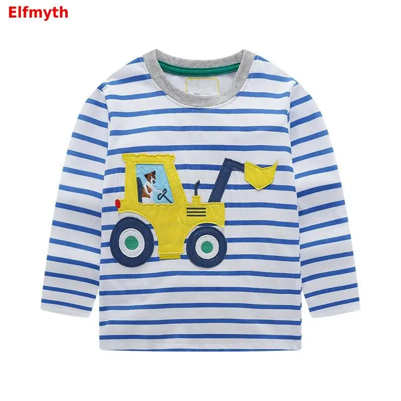 2019 футболка для мальчиков с изображением автомобиля детей трактор Осенние Топы в