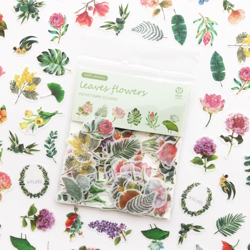 

100Pcs Kawaii Flower Stickers Scrapbook Paper Sticker Pack Decoration DIY Ablum Diary Scrapbooking Label Sticker Cute Stationery