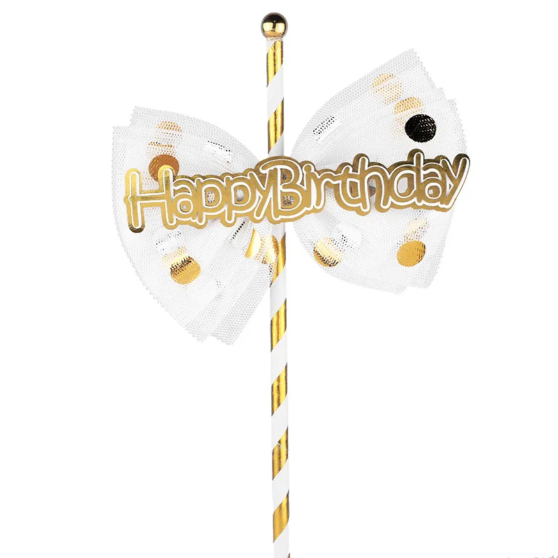 

Creative Stamping Straw Cake Toppers Net Yarn Bowknot Happy Birthday Cupcake Decor Aduits Happy Birthday Party Decor Kids Girls